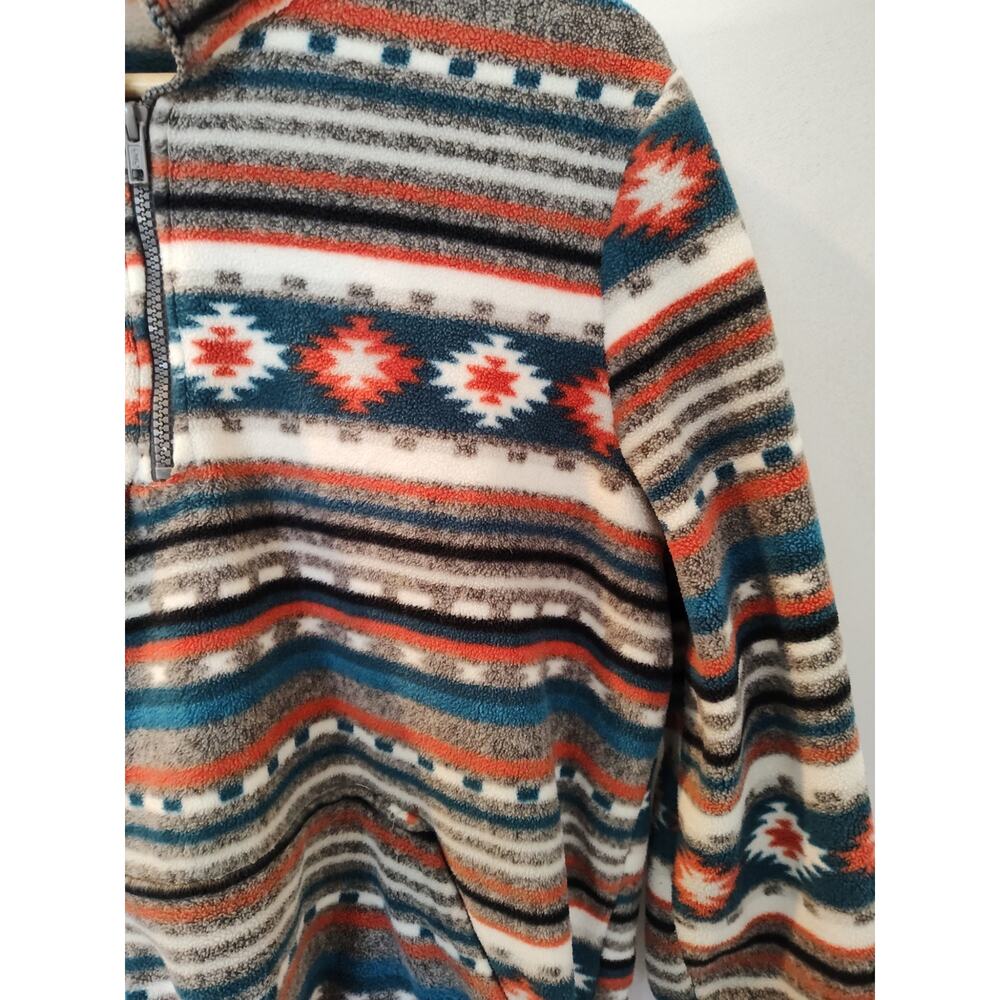 Vibrant Southwestern Aztec Pattern Quarter-Zip Fleece Pullover Cozy Boho Sweater - Picture 2 of 6